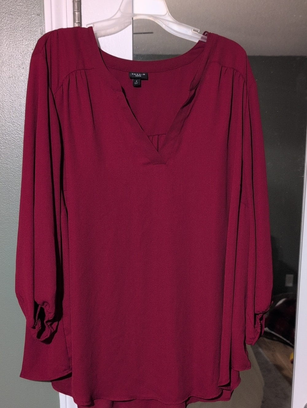 torrid Burgundy V-Neck Long-Sleeve Blouse